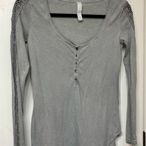 Jessica Simpson - Gray Long Sleeve Top with Lace Detail